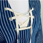 Alice McCALL Mini Lily Lyric Dress 4 Blue & White Denim Pinstripe Lace Up Neck Photo 2