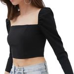 Urban Outfitters NWT  Black Square Neck Crop Top Long Sleeve S Photo 0