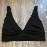 Ribbed Deep V Neck Plunge Wide Strap Black Bikini Swimsuit‎ Top Size Medium Photo 0