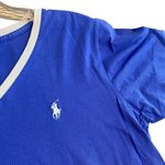 Ralph Lauren Sport Women's L V-Neck Ringer Tee Cornflower Purple 100% Cotton Photo 2