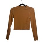 American Eagle 100% Cotton Copper Brown Mock Neck Rib Cropped Top Photo 0