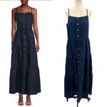J. McLaughlin  Ruth Squareneck Maxi Dress Button Front Linen Navy Blue Medium Photo 1