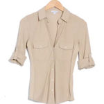James Perse Cotton V-Neck Button-Up Shirt | Toast | Size 1 (Small) New! Photo 0
