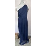 Amsale Sz 10 Navy Blue Silk Dress Formal One Shoulder Classic Bridesmaid Long Photo 2