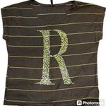The Classic Womens T Shirt Top Striped Jeweled R Short Sleeves Pullover Black Size L Photo 0