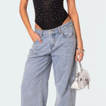 Edikted  Open Back Sheer Mesh Rhinestone Bodysuit Black S Photo 0