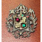 Antique Edwardian Coat of Arms Shield Crest Pink Garnet Emerald Pearls Brooch Red Photo 9