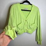 Urban Outfitters Womens Cardigan Medium Green Terry Cloth Crop Button Up Top Photo 0