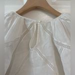 frame denim Frame Small Inset Lace Gathered Seam Top White Puff Sleeve Semi-Sheer Cropped Photo 4