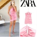 ZARA  Barbie Pink Ruched Cutout Halter Mini Dress Sz XL Women Photo 1