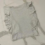 Jane and Delancey  ShortSleeve Ruffled Sides Gray Striped Shirt Blouse Womens Large Photo 4