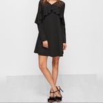 Black Polka Dot Mesh Neck Ruffle Trim A Line Dress Black Size M Photo 5