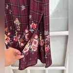 Everly Anthropologie Burgundy Plaid Floral Boho Midi Dress Size S Small Photo 8
