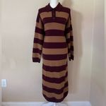 Madewell Cashmere Wool Knit Sweater Midi Dress Sz L Aroma Striped Long Sleeve Photo 2