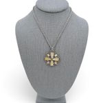 1928 Necklace Pale Yellow MOP Rhinestone Clover Pendant Photo 1