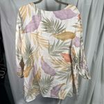 Tahari  100% Linen Button Front Blouse 2X Tropical Leaf Print‎ Long Sleeve Top Photo 5