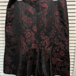 Ann Taylor  Black/Red Floral Satin Skirt‎ Ruffle Size 12 Side Zip Lined Photo 0