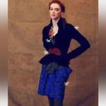 Anthropologie  Odille Blue And Yellow Cotton Skirt Big Pocket Size 4 Fargyle Photo 3