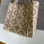 Vintage White Neutrals Handmade Bargello Needlepoint Lined Square Tote Bag Purse Tan Photo 8