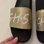 Women’s Gold Glitter Cheer Slides Size 6/7 Black Photo 2