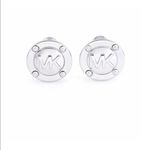 Michael Kors  Silver Logo Stud Earrings NWT – Classic MK Round Disc Pierced Jewel Photo 1