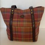 Longaberger Homestead Brown Multi Colored Gingham Plaid Fall Small Tote Purse Photo 0