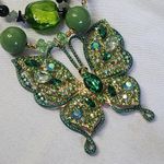 Handcrafted Green Double Strand Butterfly Necklace Bracelet Earrings Set Photo 8
