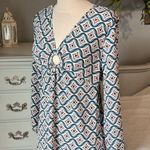 As You Wish As U Wish Long Sleeve O Ring Dress Silky Blue Navy Mauve Print Womens Small New Photo 3