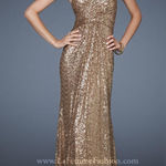 La Femme 18414 Gold Sequin Strapless Column Gown Size 2 NWT Photo 0
