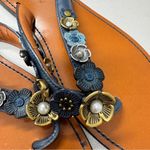 Coach  Blue Leather Tea Rose Multi Flip Flop Womens 9 Sandals Flat Beachy Casual Photo 2