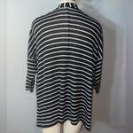 Black white stripe lace shoulder open front short sleeve cardigan woman’s medium Photo 2