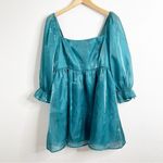 Thirty Thirty LA Teal Puff Sleeve Satin Mini Dress Size Large Blue Photo 1