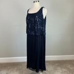 Alex Evenings  Sequined Chiffon Midi A-Line Cocktail Dress Navy Blue Size 24W Photo 3