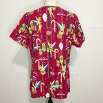 Disney NWOT  Christmas Red Tinkerbell Print Scrubs Uniform Short Sleeve Sz Medium Photo 3