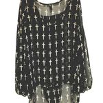 Love Culture  Sheer Crosses Top Black Medium Photo 0
