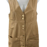 ZARA NEW Beige Tan Faux Vegan Leather Sleeveless Button Down Mini Shift Dress M Photo 0