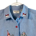 Vtg Christmas Snowman Shirt Chambray Denim Holiday Button Down Top S Festive‎ Blue Photo 10
