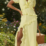 ASTR NWT  the Label Ruffle Midi Dress Large, BUTTER YELLOW Photo 0