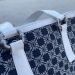 Emporio Armani Vintage Handbag Fabric Blue/White Made In Italy Purse Leather Photo 2