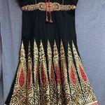 Womens Black Red Gold Anarkali Dress Sleeveless Embroidery Round Neck Size M Photo 0