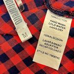 Monoreno Long Red and Navy Blue Plaid Oversized Flannel Dress Shirt- Medium Photo 5