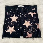 Hollister Star Print Bleach Dye Dark Wash Denim Distressed Mini Skirt Size 00 Photo 0