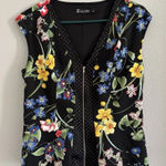 7th Avenue Design Studio Womens Black Floral Zipper Vest Size Medium Photo 0