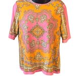 Charter Club  Petite L Retro 60's Pink Orange Mandala Boho Elbow Sleeve Top Photo 0