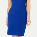 Calvin Klein Cobalt Blue Ruffled-Collar Scuba Sheath Dress Size 6P Photo 0
