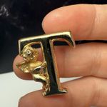Letter / Initial T With Cherub Angel Brooch Pin Gold Tone Small Photo 7