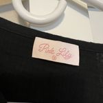 Pink Lily Black Boxy Blouse with Tie Front and Mandarin Collar Photo 2