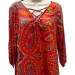 Ralph Lauren Lauren Large Vibrant Paisley 3/4 Sleeve Lined Lace up Boho ChicTop Photo 0