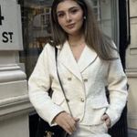 ZARA  Textured Tweed Double-Breasted Blazer in Ivory Cream Size Small NWT Photo 9