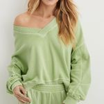 Aerie House Party oversized Cropped sweatshirt in Festive Ticket Green Photo 0